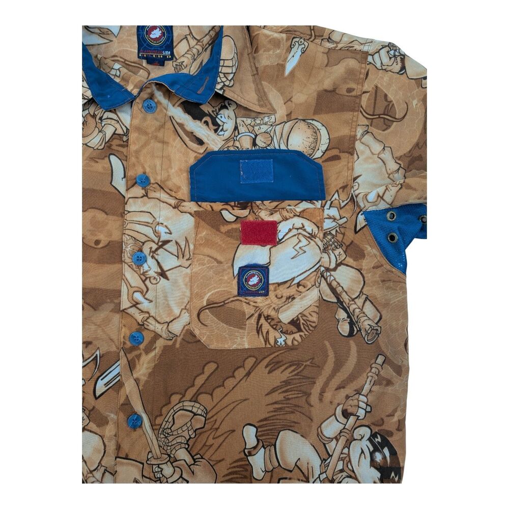 Vtg FLAME HEAD Button Up Shirt Orange Print All Over Rare Street Fighter Size M - Picture 6 of 11